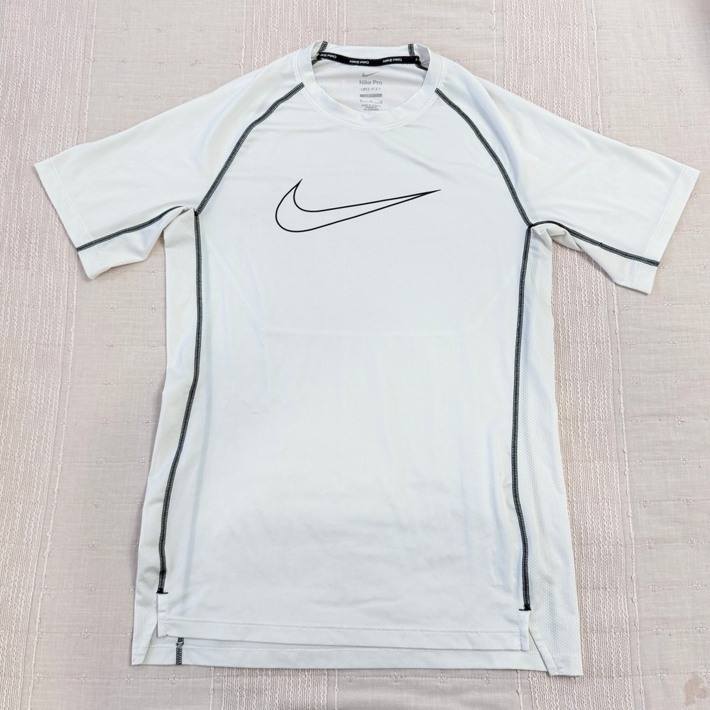Nike Pro Dri-FIT Shirt Mens M White Slim Fit Compression Swoosh Logo